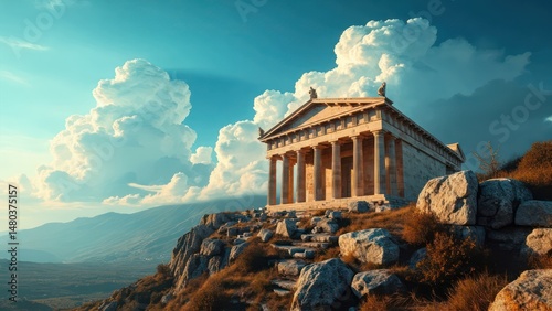 ruins of a classic Greek or Rome temple on the top of the hill