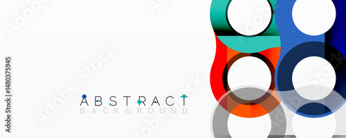 Modern abstract background features colorful overlapping circles. Clean design, simple shapes, vibrant hues create dynamic visual effect.