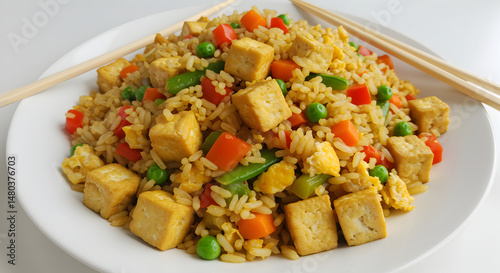 Delicious Asian Fried Rice with Tofu and Fresh Vegetables