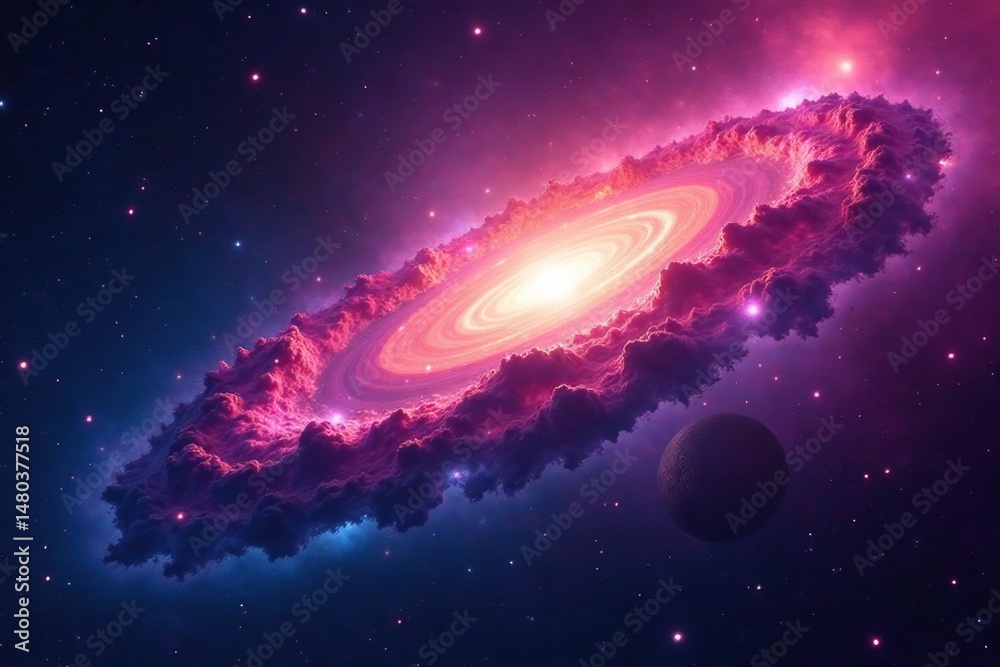 Naklejka premium Stunning vibrant nebula in deep space, swirling cosmic dust and gas , space, night sky