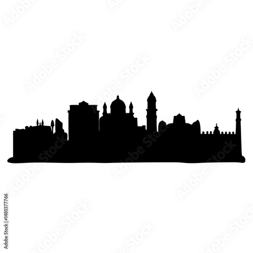 Silhouette cityscape skyline vector illustration of urban architecture city buildings and travel landmarks