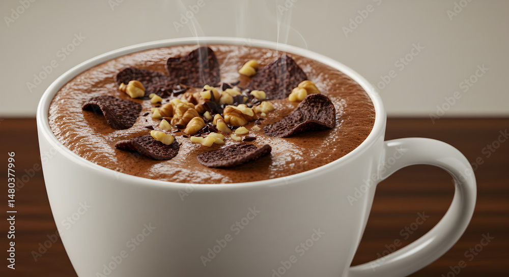 Warm Indulgence Awaits: Chocolate Dessert With Nutty And Crispy Toppings Warm Indulgence Awaits: Chocolate Dessert With Nutty And Crispy Toppings