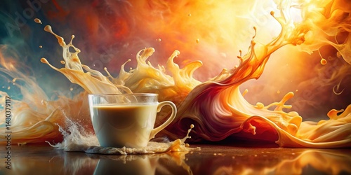 Soft swirling creamer mist in a gradient of warm colors on an abstract background, evoking a sense of movement and texture , abstract background, froth