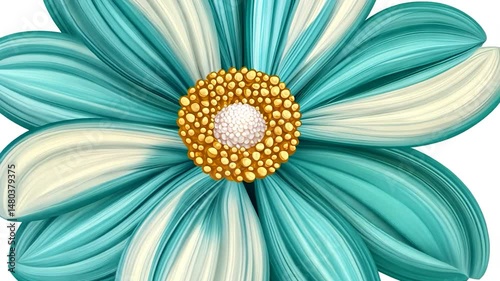 Vibrant teal and cream flower graphic
