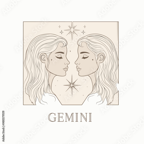 Gemini Zodiac Line Art Illustration