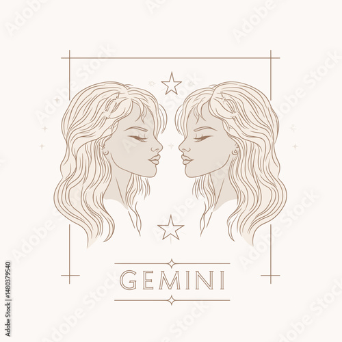 Gemini Zodiac Line Art Illustration