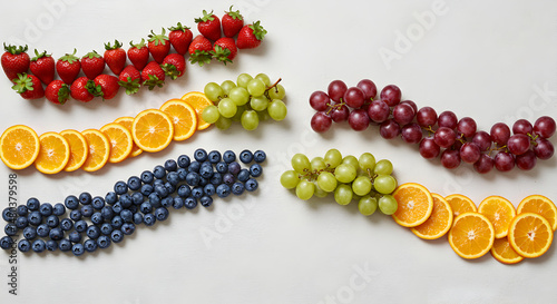 Colorful Variety Of Fresh Fruit Composition Arranged On A White Background