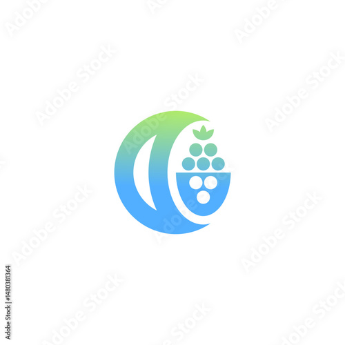 crescent moon with grapes fruit logo icon