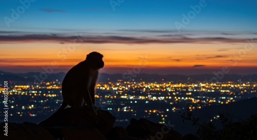 Monkey Silhouette at Sunset Photo