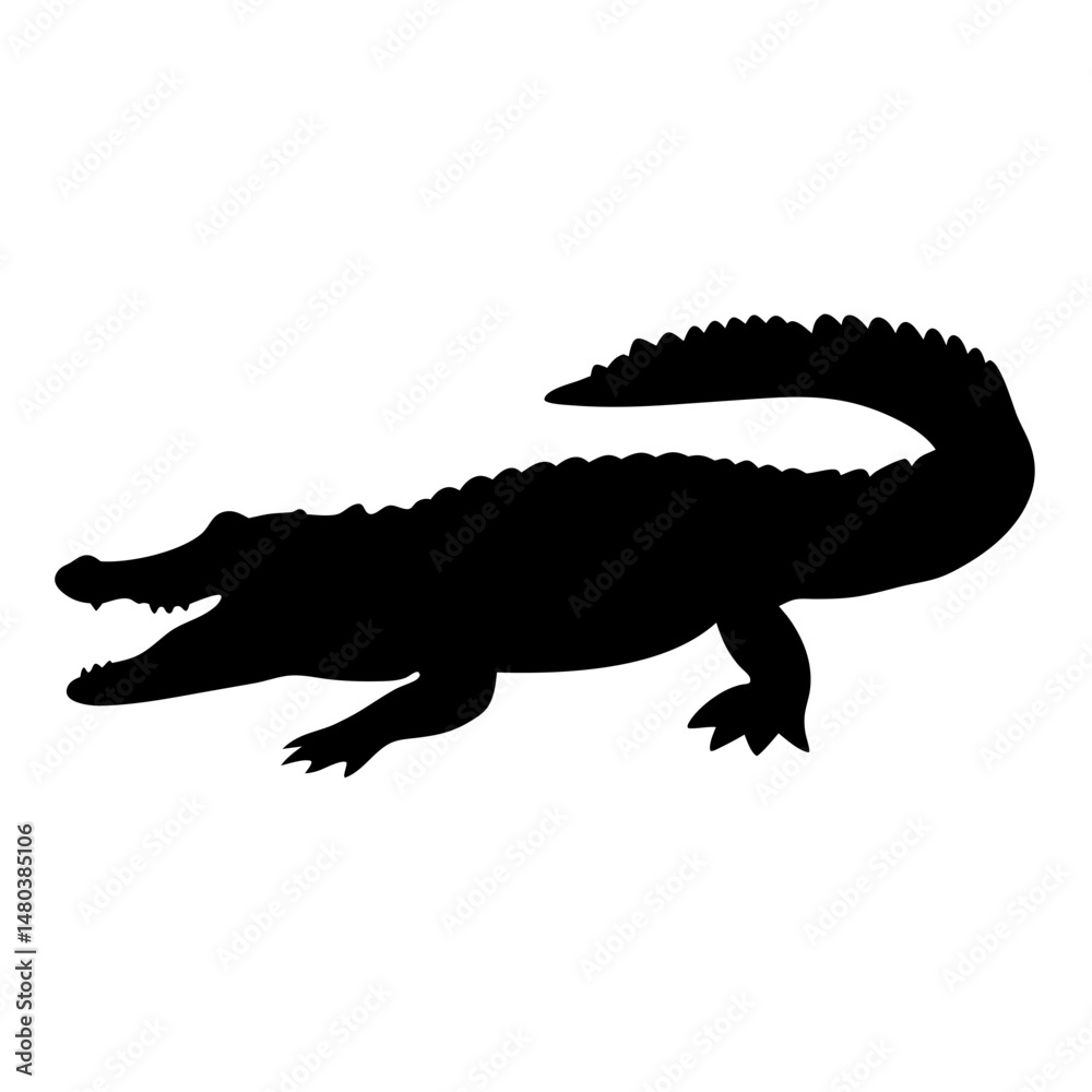 Fototapeta premium Alligator silhouette vector image of reptile animal wildlife predator swamp danger crocodile icon