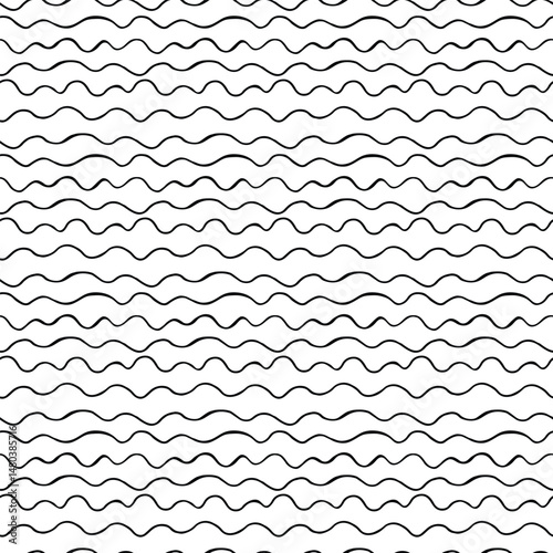 Striped wave pattern background. seamless repeat pattern of hand drawn organic wavy black and white stripes.