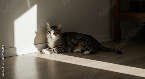 Cat basking in sunlight - Photo