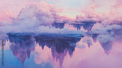 Floating Isles, An ethereal dreamscape of inverted landscapes and pastel skies
