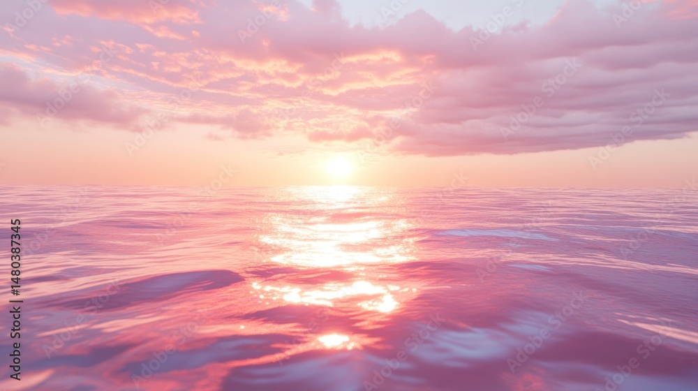 Obraz premium Pink hued seascape displaying the sun rising over calm ocean waves