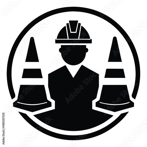 Construction worker element isolated safety cones on white background