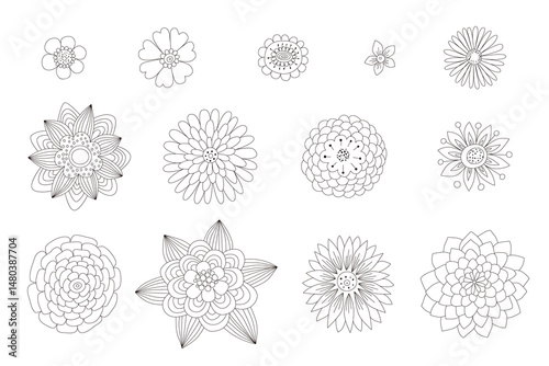 Mehndi flower pattern for Henna drawing and tattoo. . Doodle ornament. Outline hand draw vector illustration.