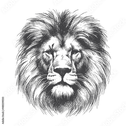 Hand-Drawn Lion Head Portrait Vector – Sketch Style Wildlife King Illustration for T-Shirts, Stickers, and Posters.