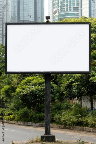 Wallpaper Mural Billboard Mockup Standing Tall in Urban Landscape; Eye-Level Shot of Blank Advertising Space in City Park; Modern Buildings Backdrop Torontodigital.ca