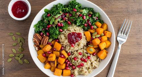 Autumnal Nourish Bowl Featuring Butternut Squash And Vibrant Garnishes
