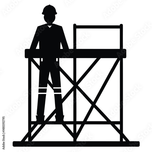 Construction worker element isolated scaffolding platform on white background
