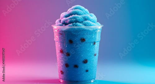 Refreshing Blue Raspberry Slush Drink With Boba Pearls In Clear Cup