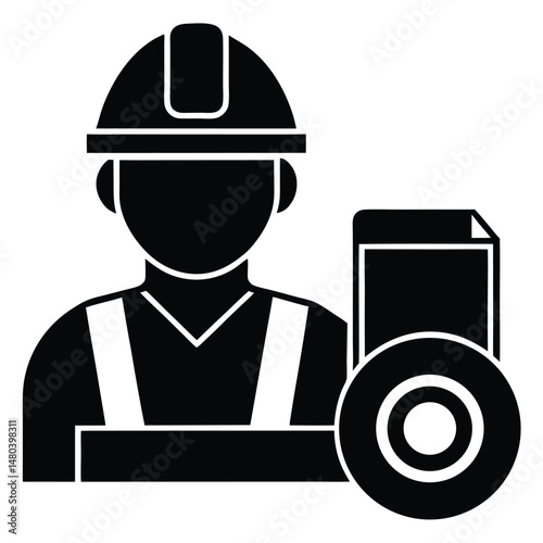 Construction worker element isolated tape dispenser on white background