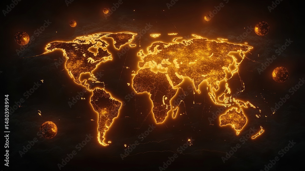 Obraz premium Fiery World Map in Cosmic Background