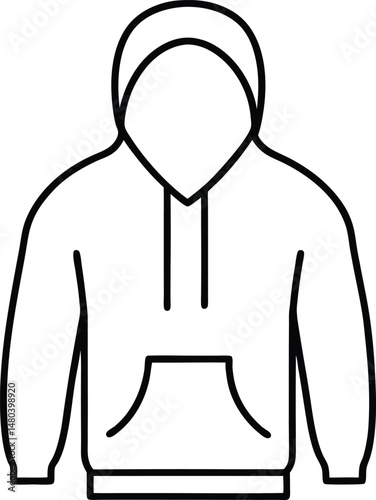 black outline hoodie icon with drawstrings vector art.