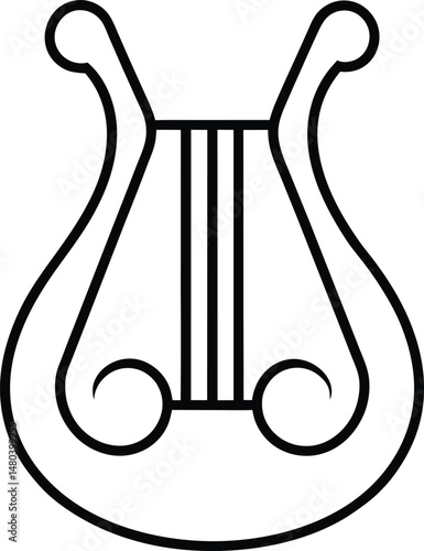 minimalist lyre icon in elegant black line art.