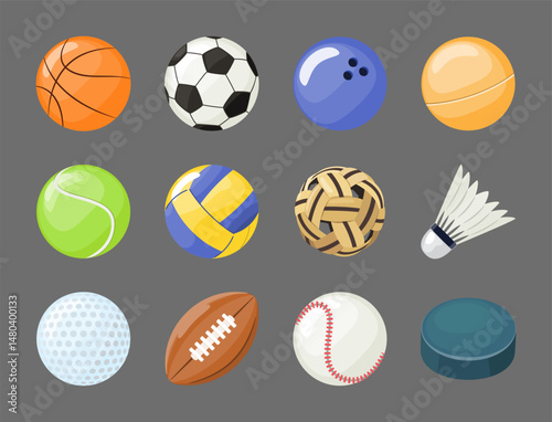 Sports balls and equipments cartoon illustration . Isolated . Vector .