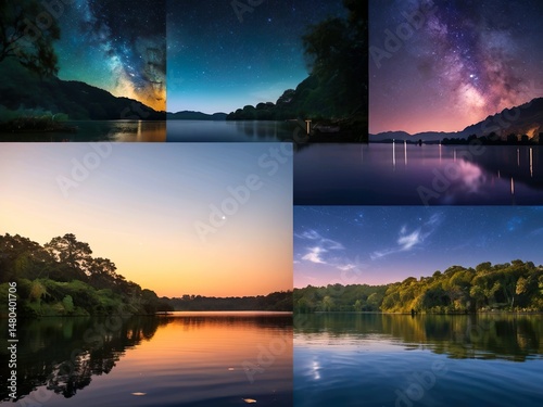 Beautiful Sunset and Sunrise Landscape with Lakes, Rivers, and Nature Scenes