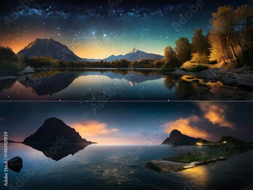 Serene Nature Landscape: Lakes, Mountains, Sunsets, and Coastal Views