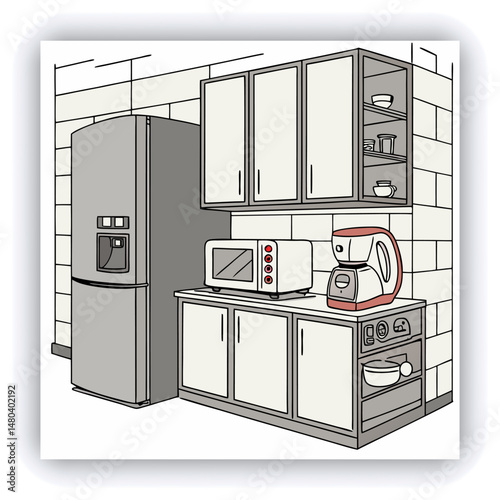 transparent backround isolates top mount fridge. Stainless steel double door refrigerator viewed from the side. Modern kitchen and household appliances include frost free freezer.