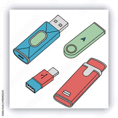 Set of computer accessories for desk or workspace. Wireless equipment like mouse, camera, headphones, microphone, watch, pen tablet, router, keyboard, monitor in office. Device repair vector concept.