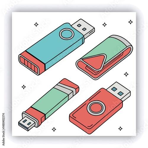 Set of computer accessories for desk or workspace. Wireless equipment like mouse, camera, headphones, microphone, watch, pen tablet, router, keyboard, monitor in office. Device repair vector concept.