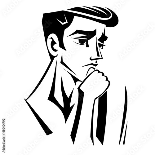 thinking Man in Minimalist Style