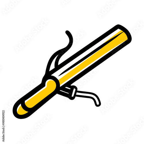 Curling iron with yellow handle in minimalist design  
