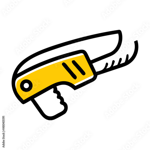 Electric knife tool with yellow handle and sharp blade design  