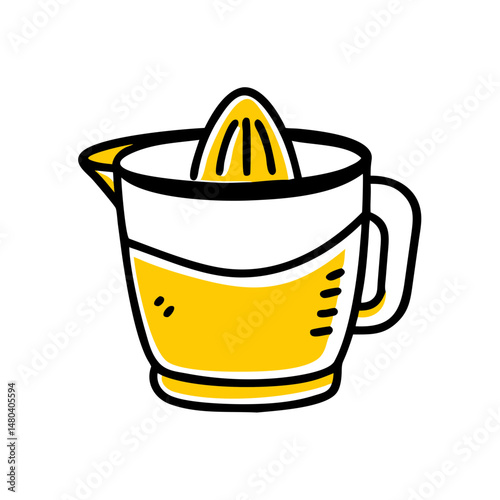 Cartoon lemon juicer in yellow and white color with handle  