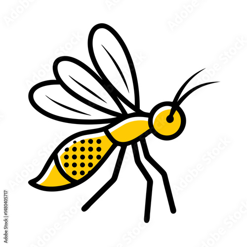 Yellow mosquito illustration with wings in vector style  