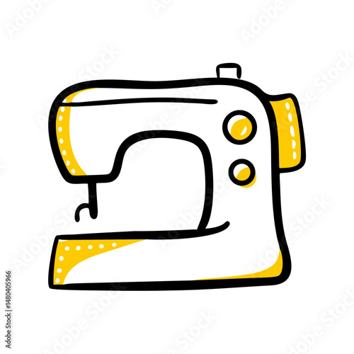 Sewing machine illustration in a simple, colorful design  