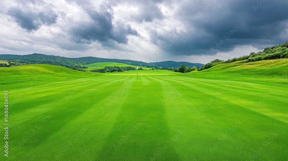 Obraz premium Serene Golf Course Under Dramatic Sky