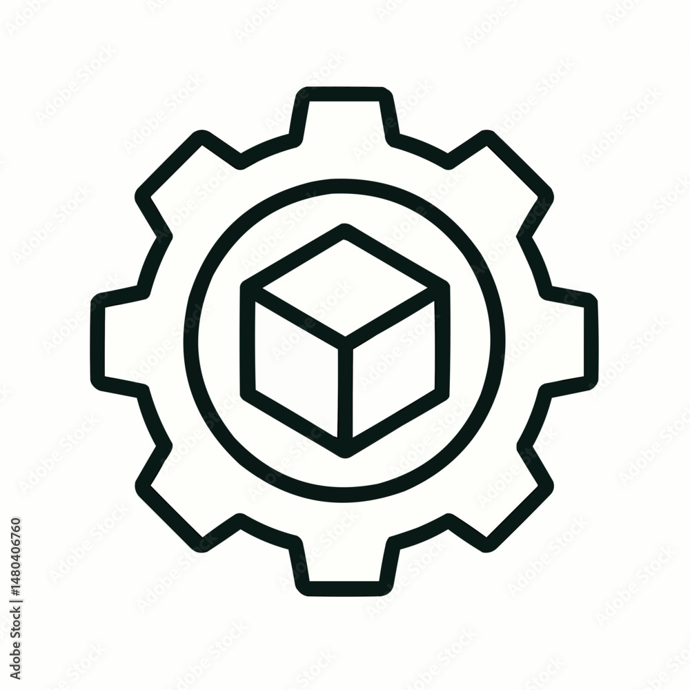 Abstract cube inside a gear icon, representing decentralized app functionality.