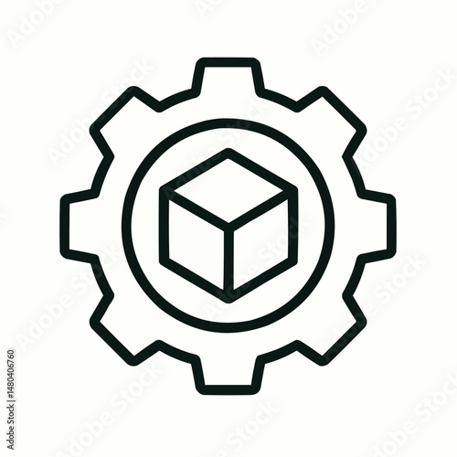 Abstract cube inside a gear icon, representing decentralized app functionality.