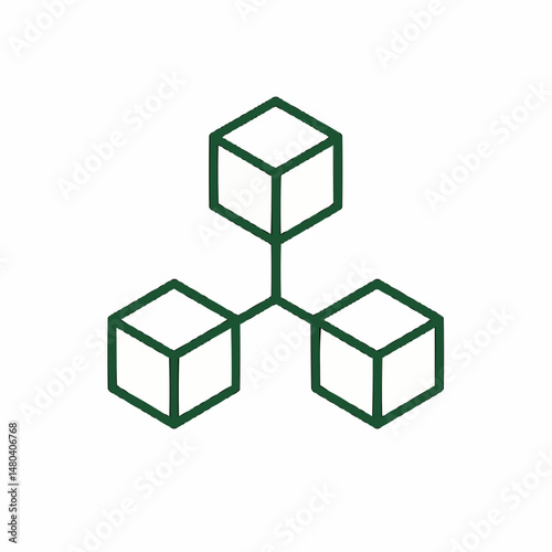 Abstract cube network with three connected cubes in a triangle shape. Simple, sharp vector lines.