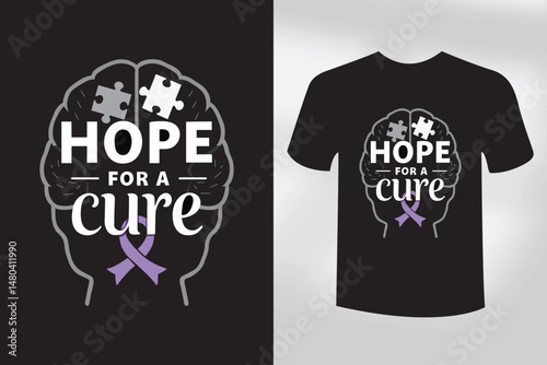 Hope For A Cure Brain Puzzle Awareness Ribbon T Shirt Design For Neurological Support