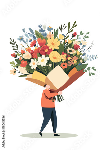Person Carrying Large Flower Bouquet