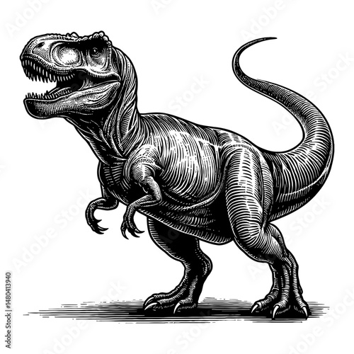 Tyrannosaurus Rex or T Rex Full Body Standing Pose Black and White Outline Line Art Drawing