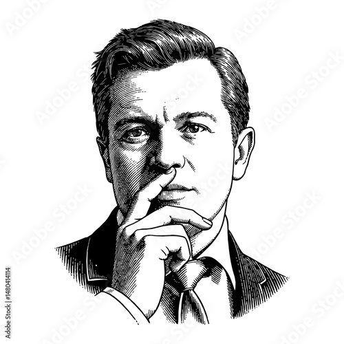 A Gentleman with Finger on Lips Asking to Be Quiet Black and White Outline Line Art Drawing