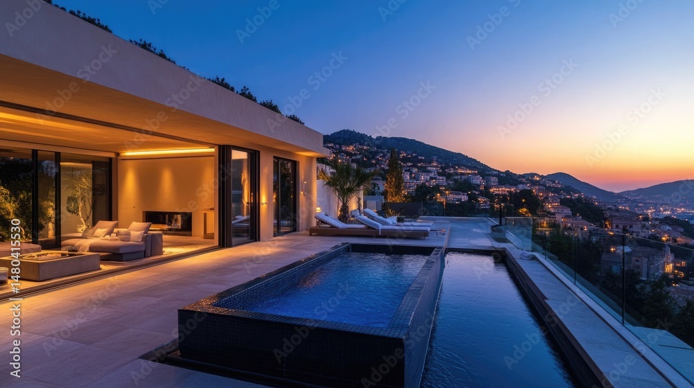 Fototapeta premium Luxury Villa with Infinity Pool and Sunset View
